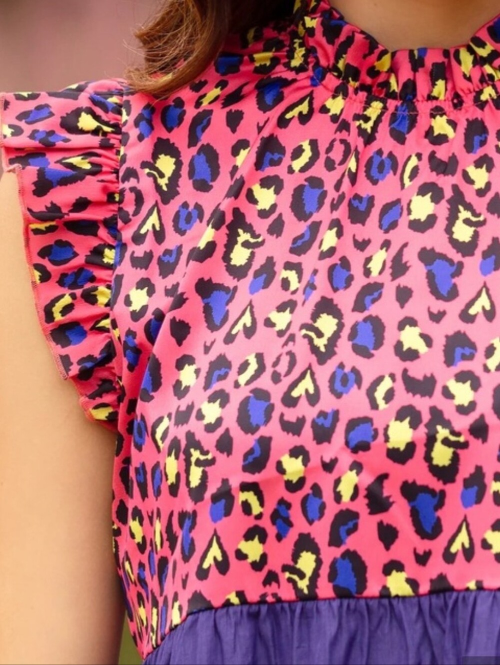 Sunshine & Rodeos Leopard Ruffle Sleeve Top, NWT - Picture 2 of 2